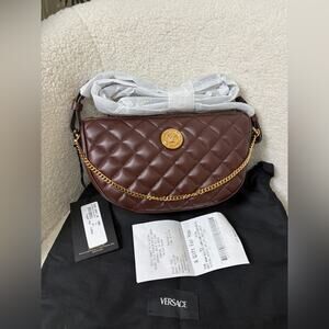Versace Quilted Burgundy/brown Crossbody Bag with Gold Chain